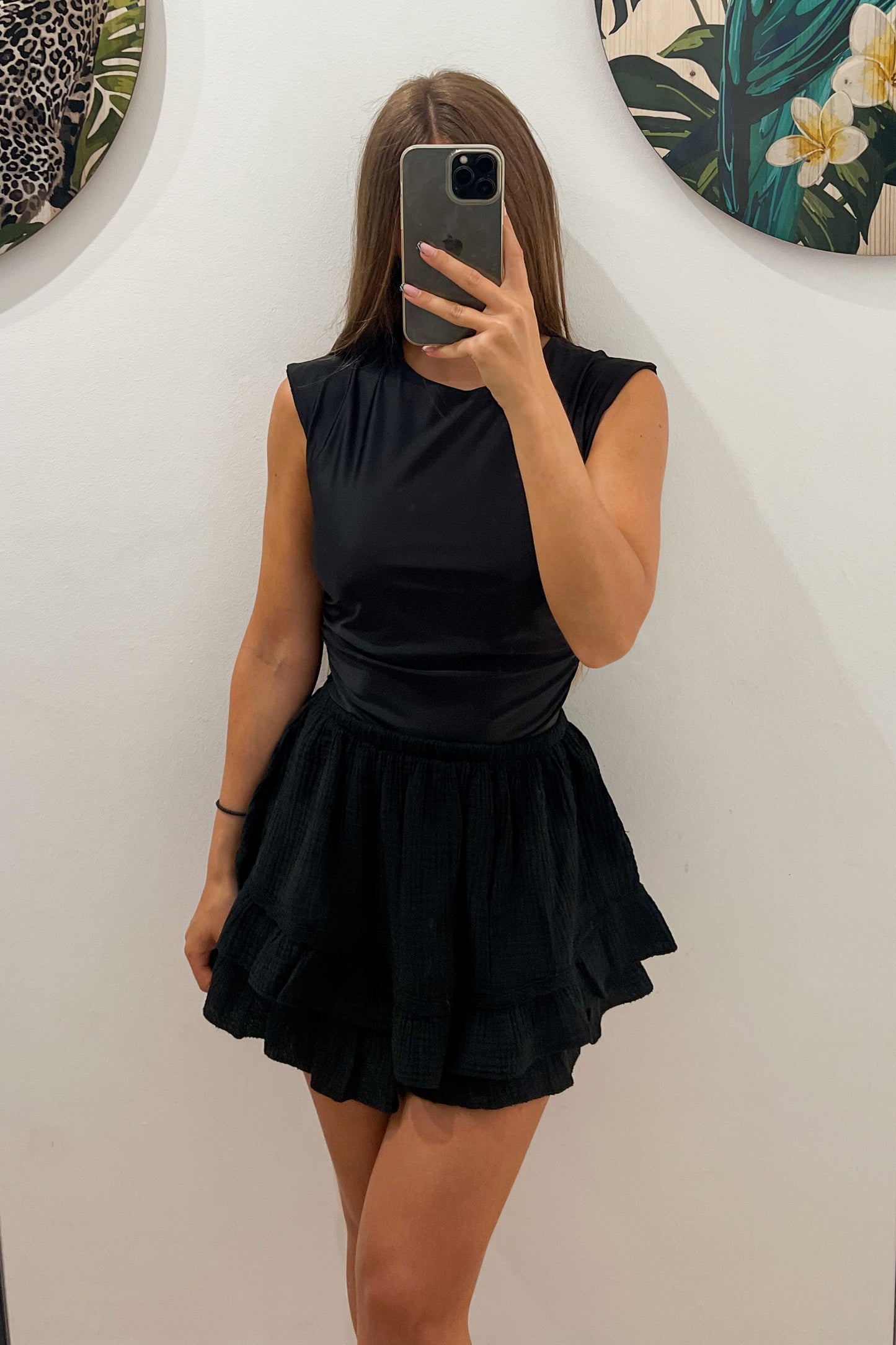 Jupe short gaze de coton NOIRE