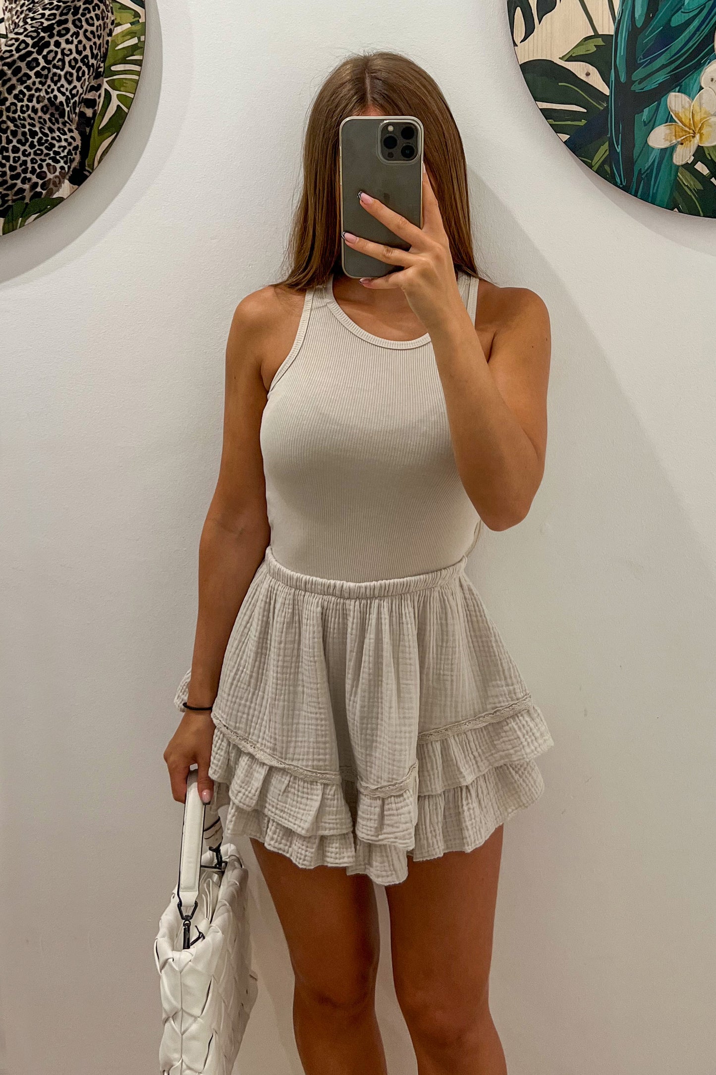 Jupe short gaze de coton BEIGE