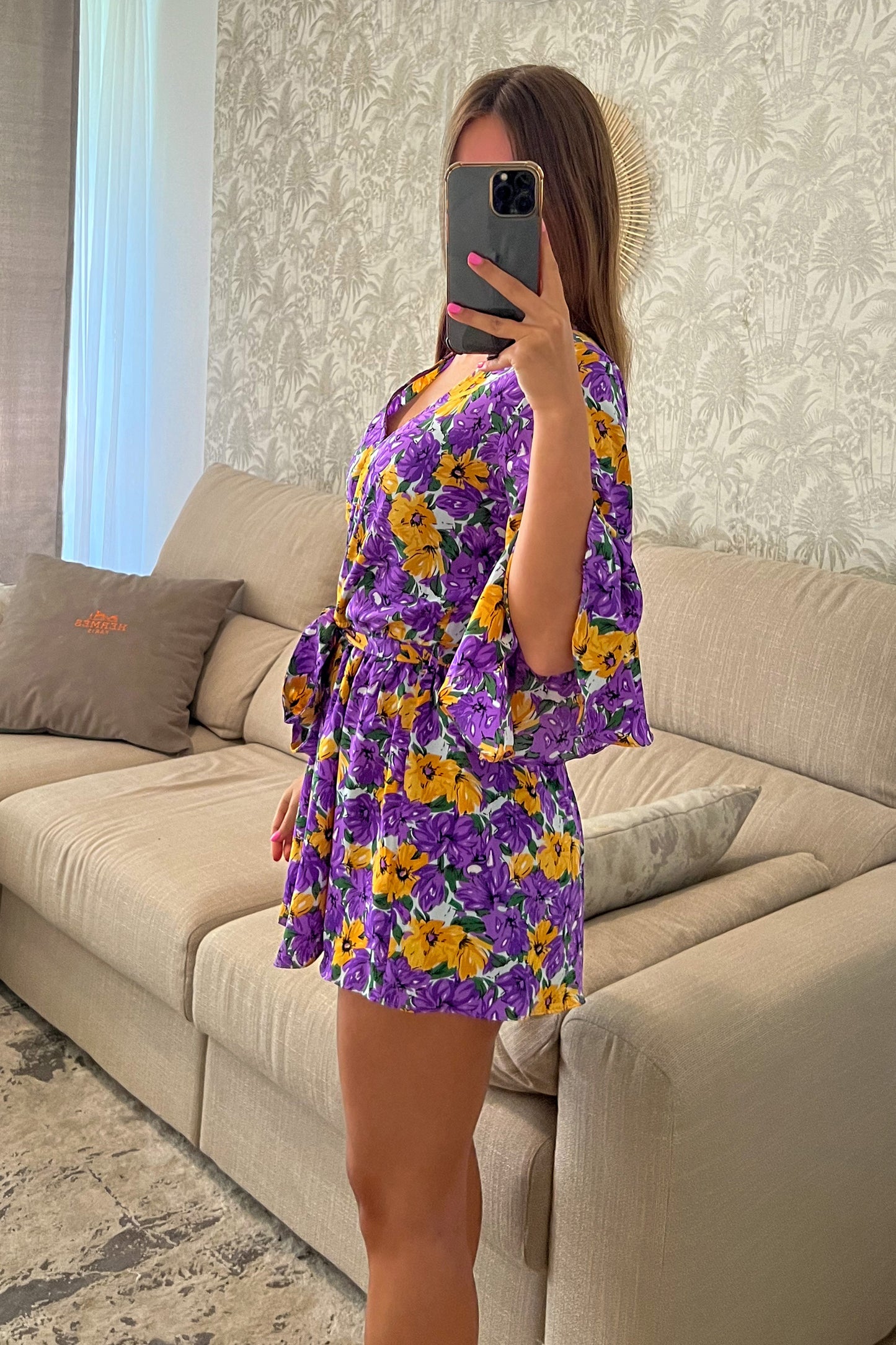 Combishort fleurie MAUVE