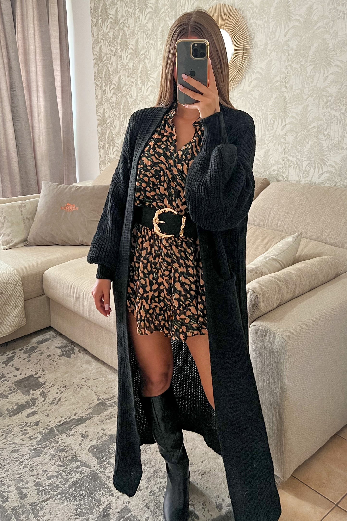 Gilet long en maille NOIR