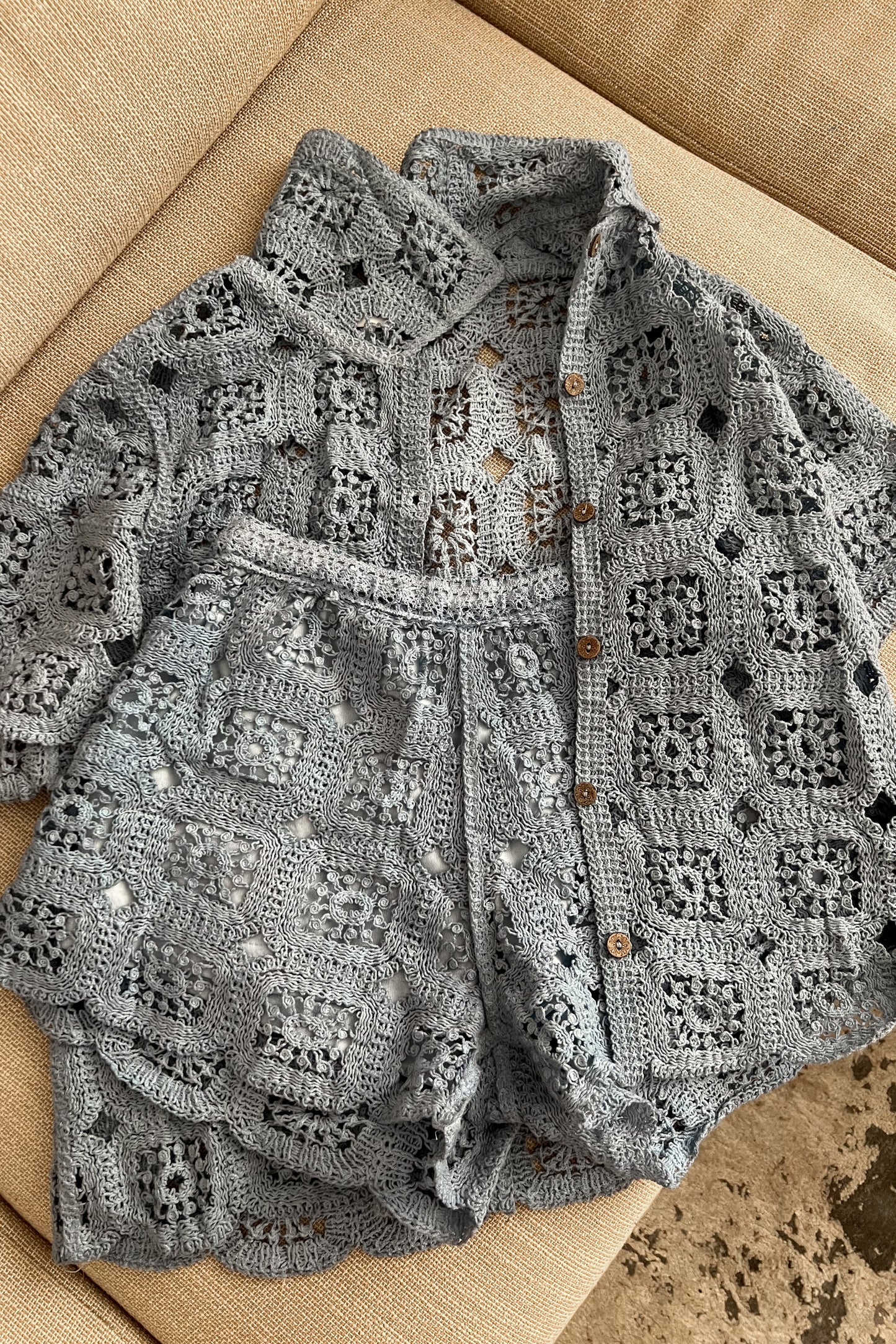 Ensemble en crochet BLEU