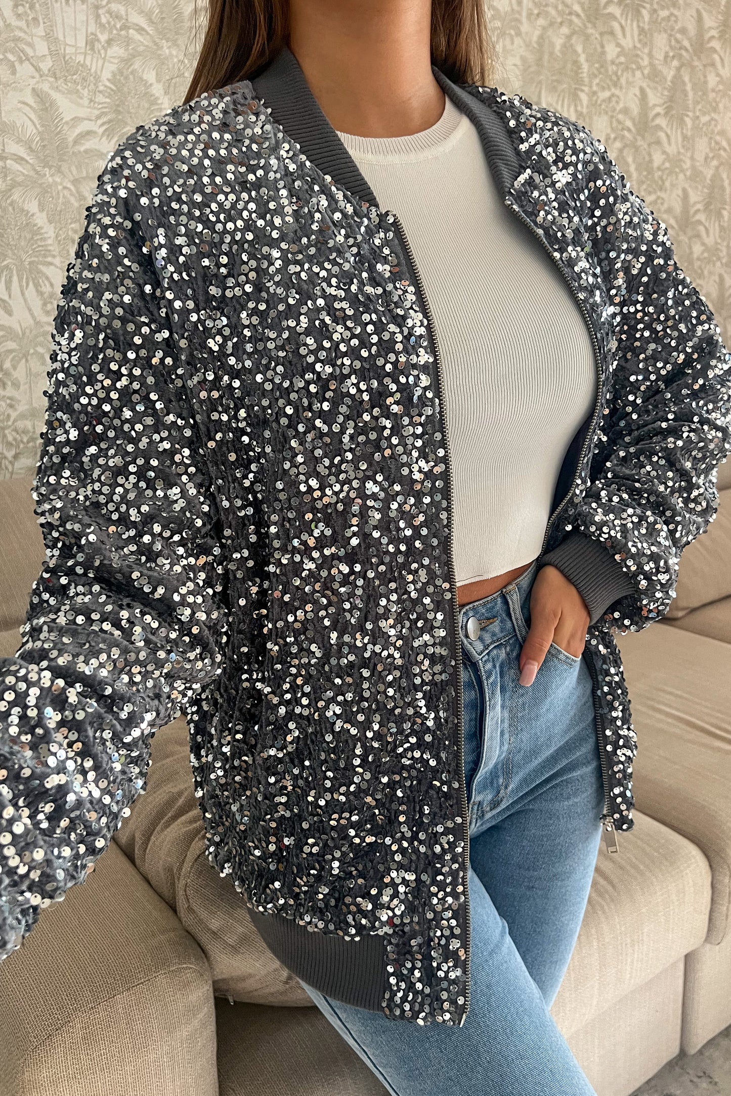 Bombers velour GLITTER gris
