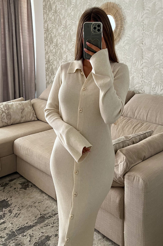 Robe longue en maille BEIGE