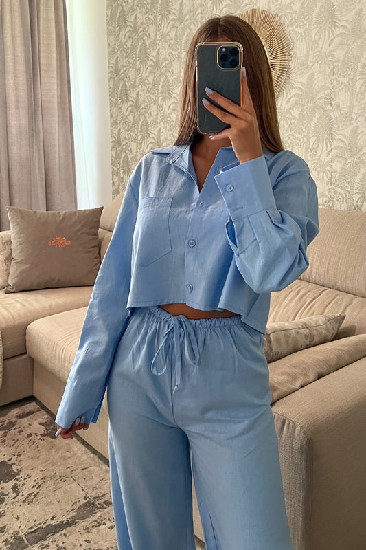 Chemise en lin BLEUE