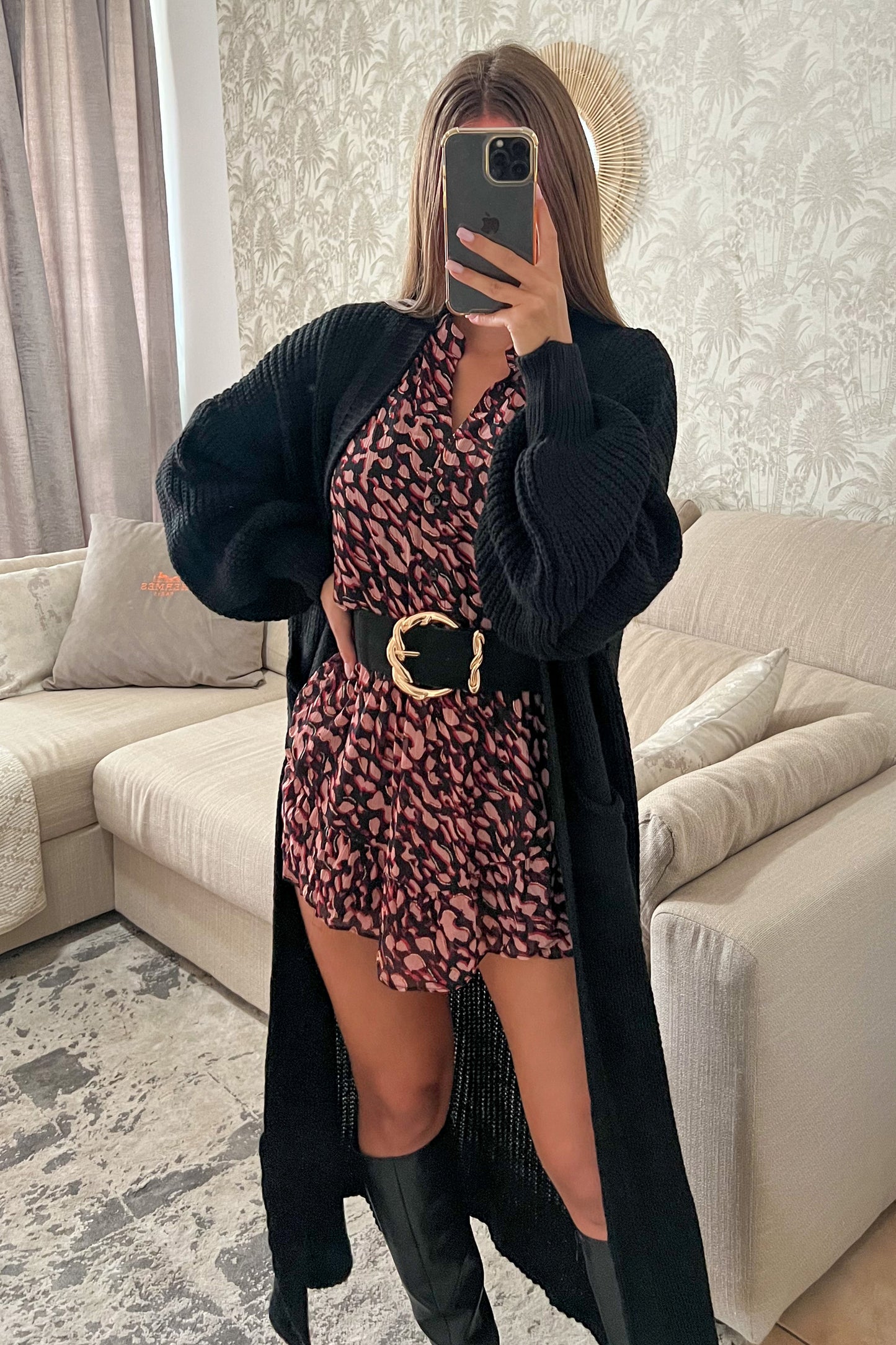 Gilet long en maille NOIR