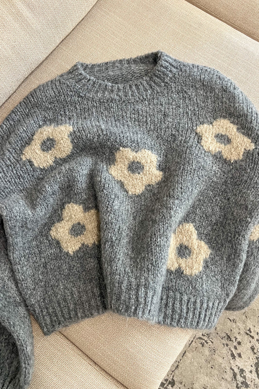 Pull FLEUR gris