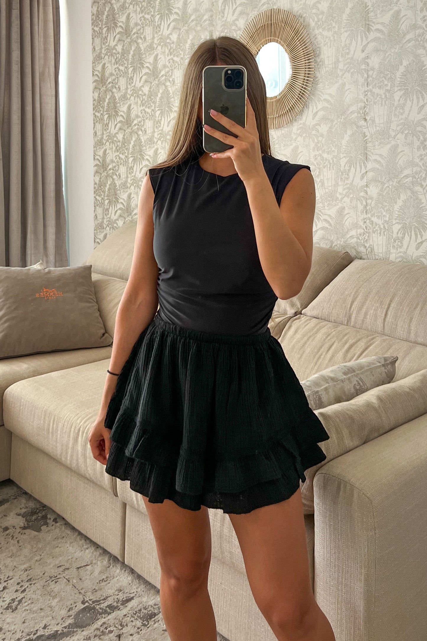 Jupe short gaze de coton NOIRE