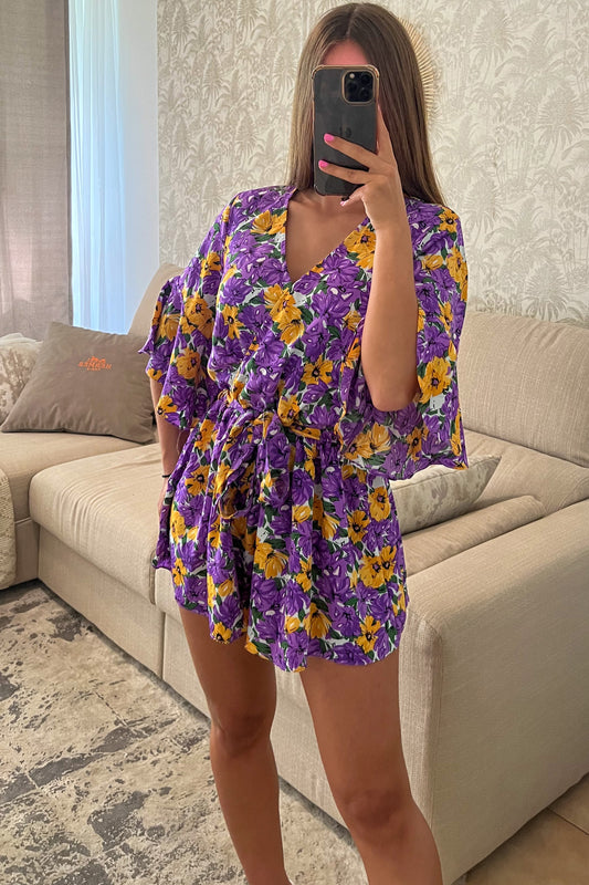 Combishort fleurie MAUVE