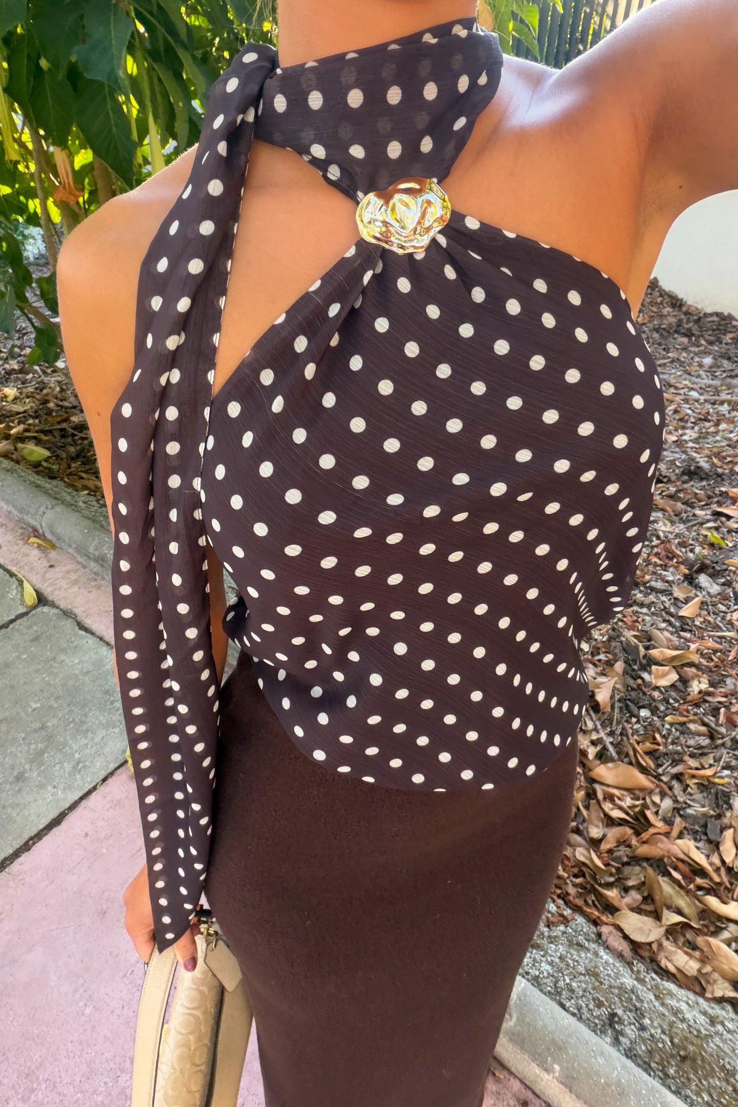 Top à pois brun