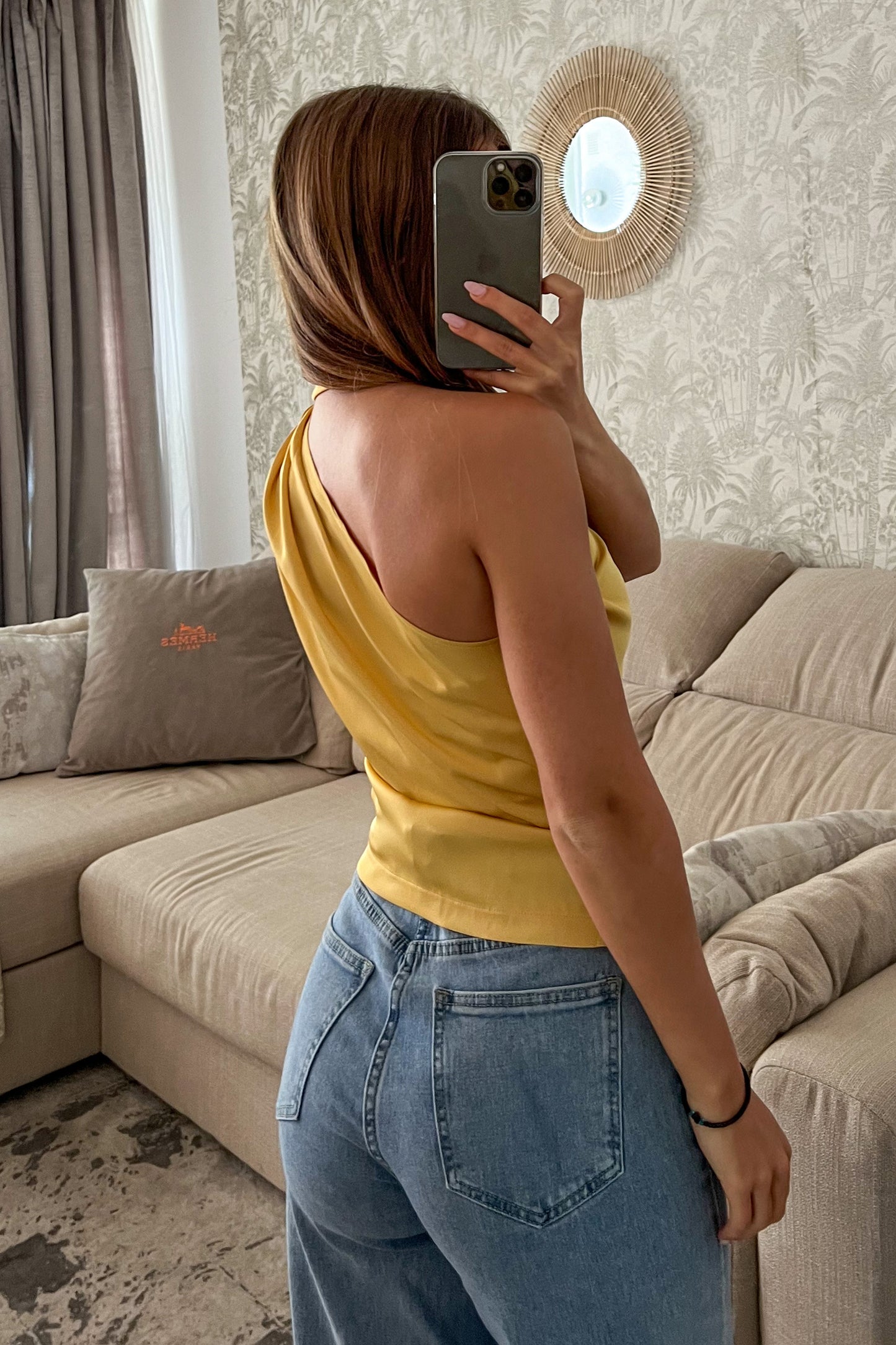 Blouse satinée asymétrique jaune