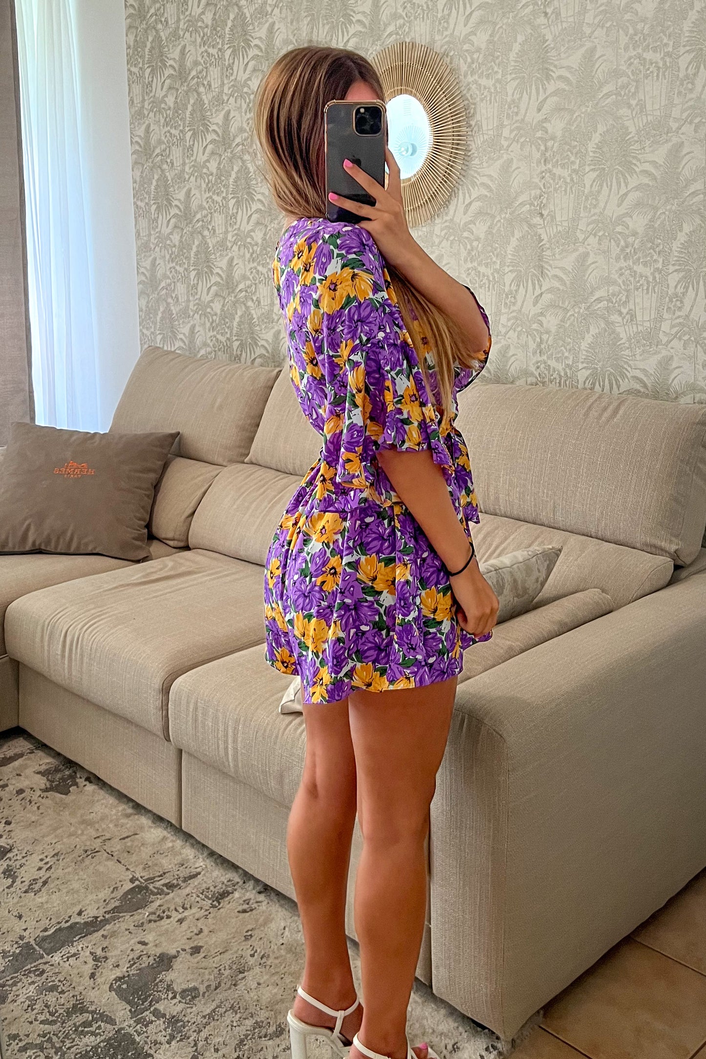 Combishort fleurie MAUVE