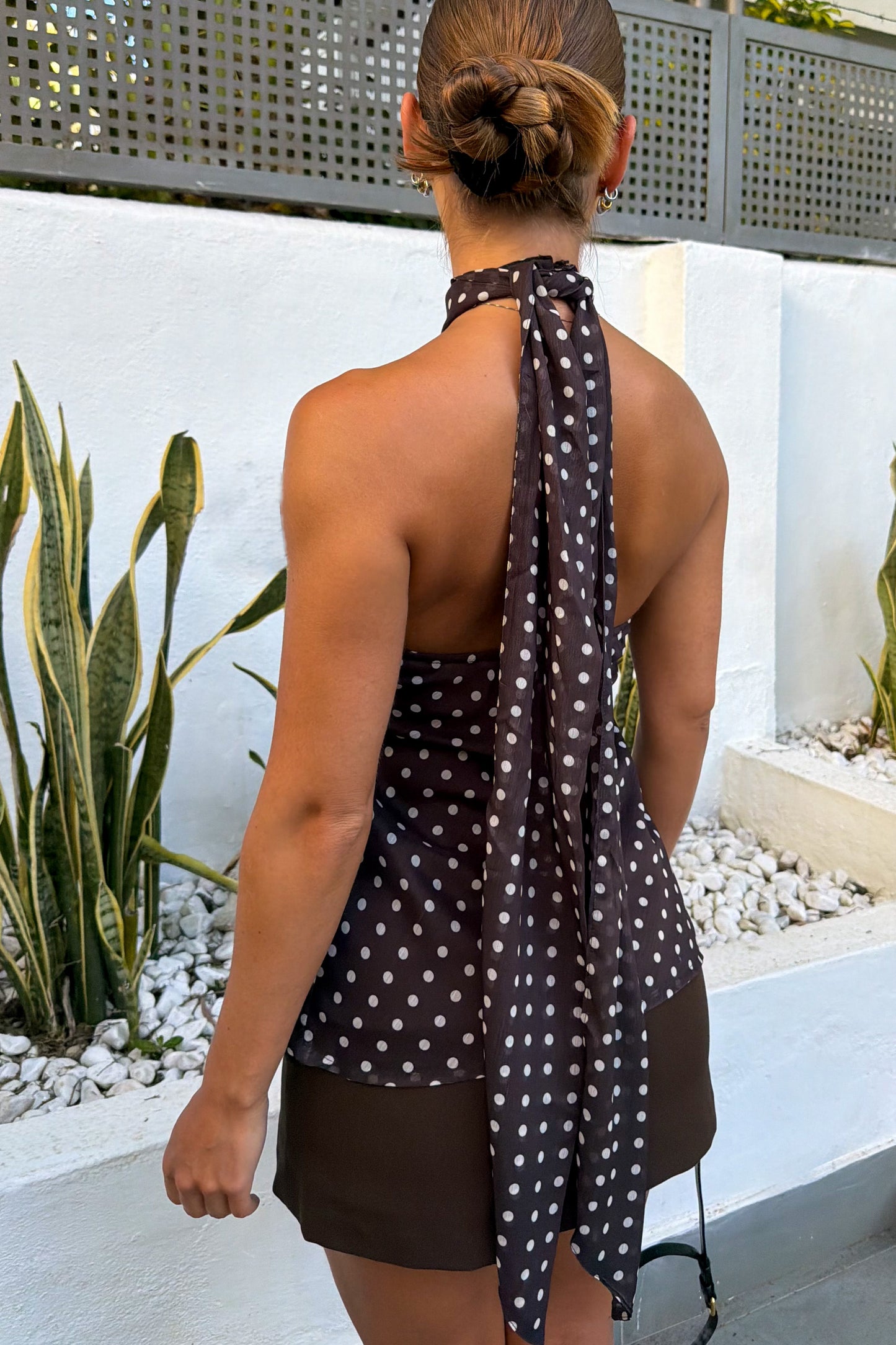 Top à pois brun