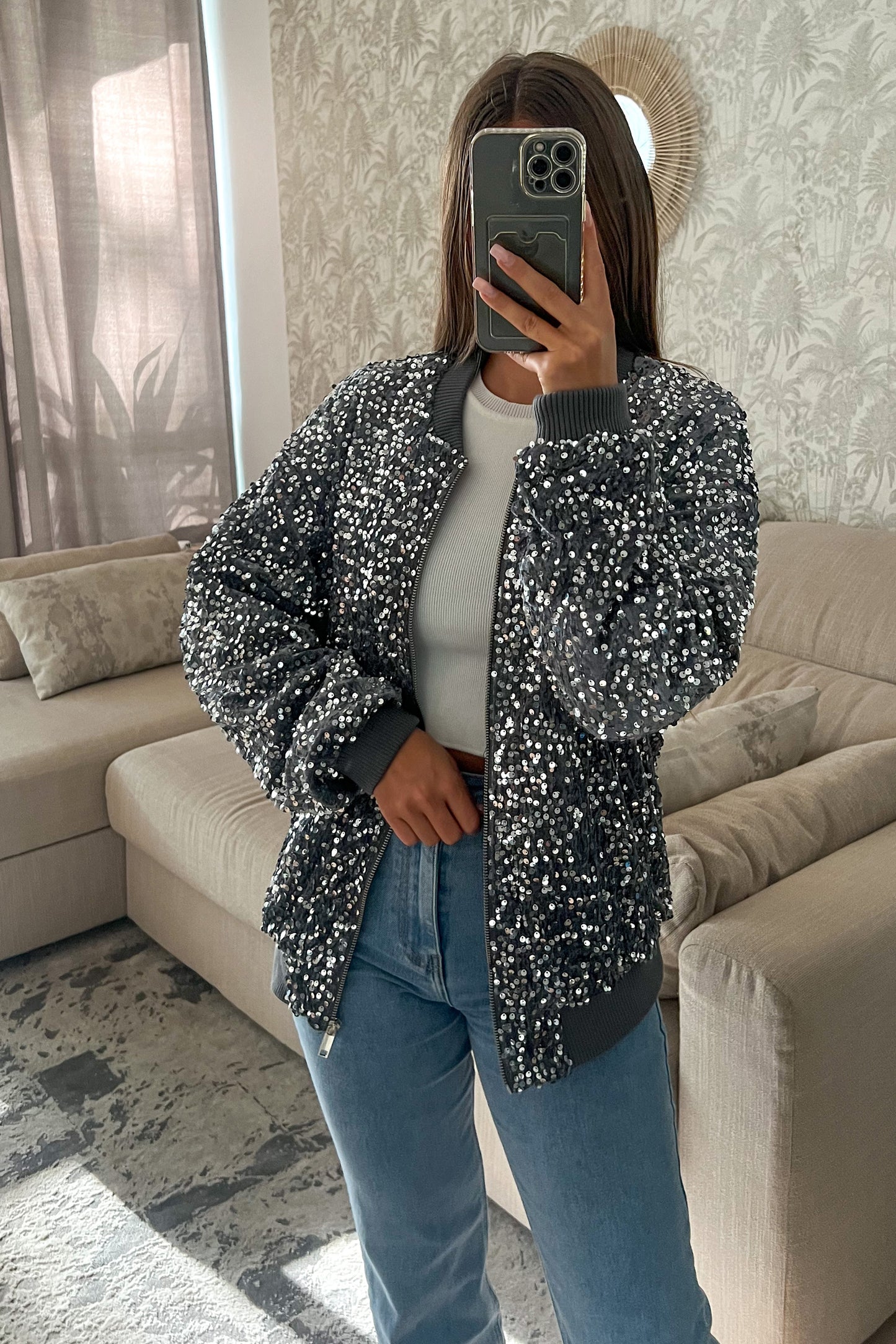 Bombers velour GLITTER gris