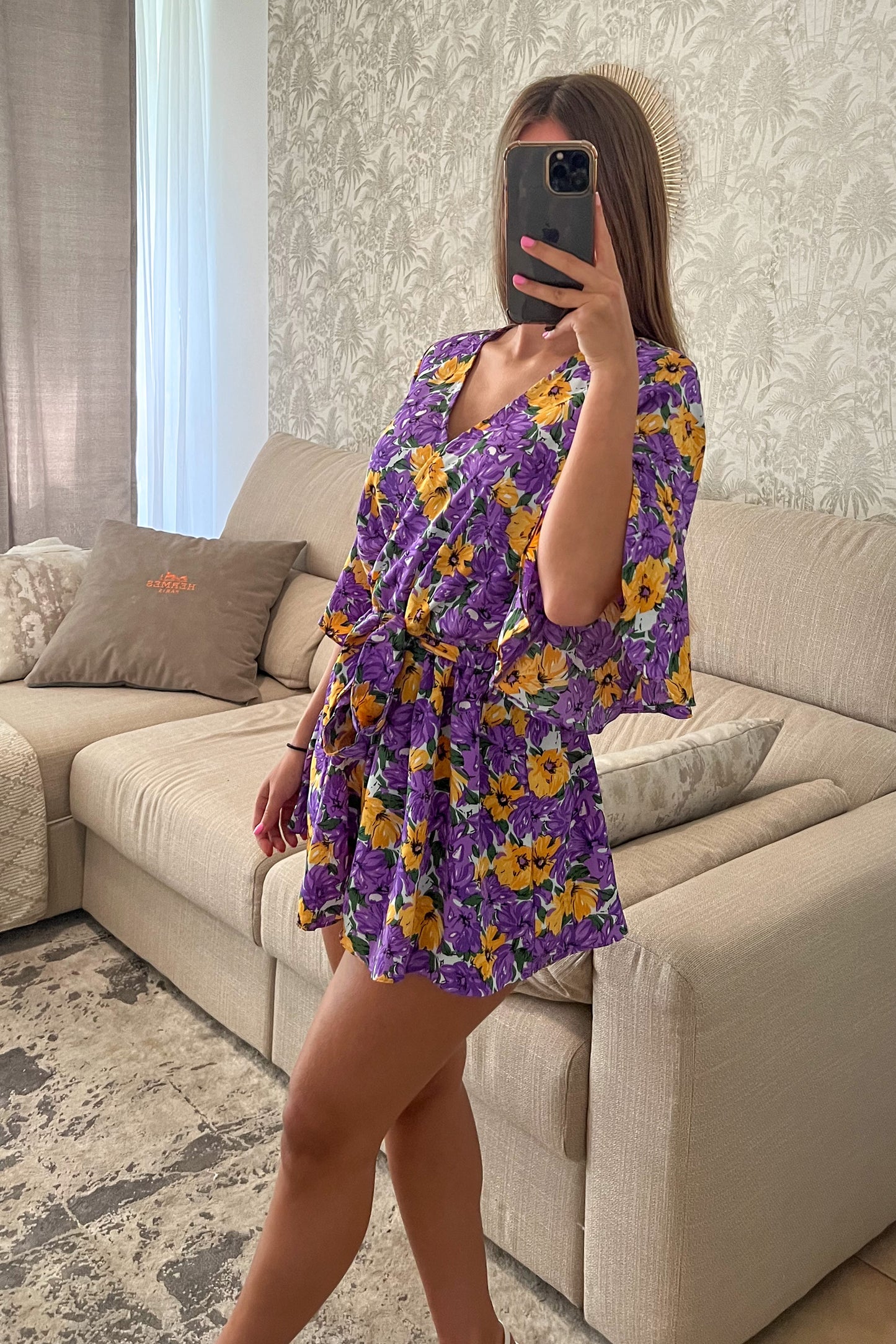 Combishort fleurie MAUVE