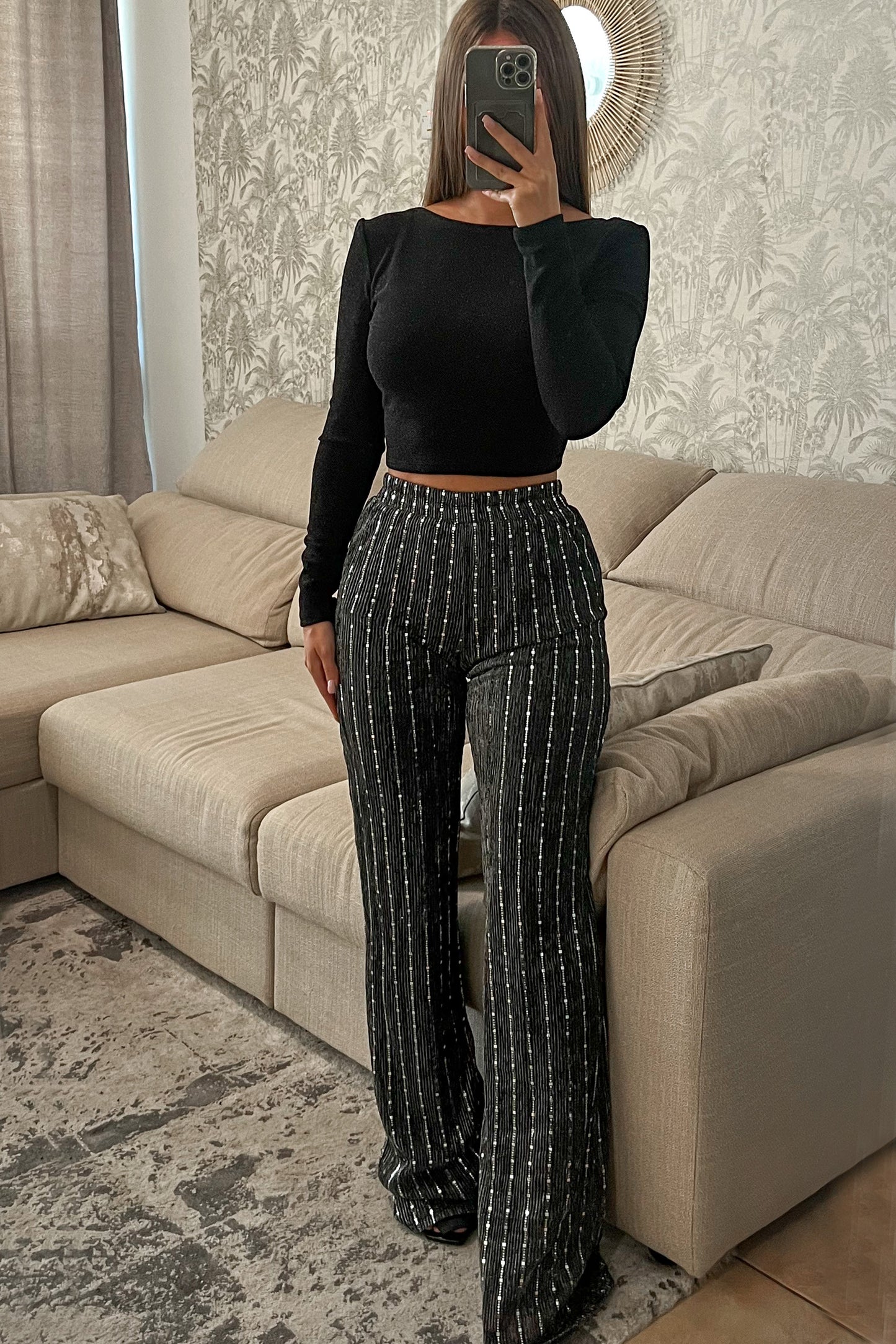 Pantalon évasé à strass