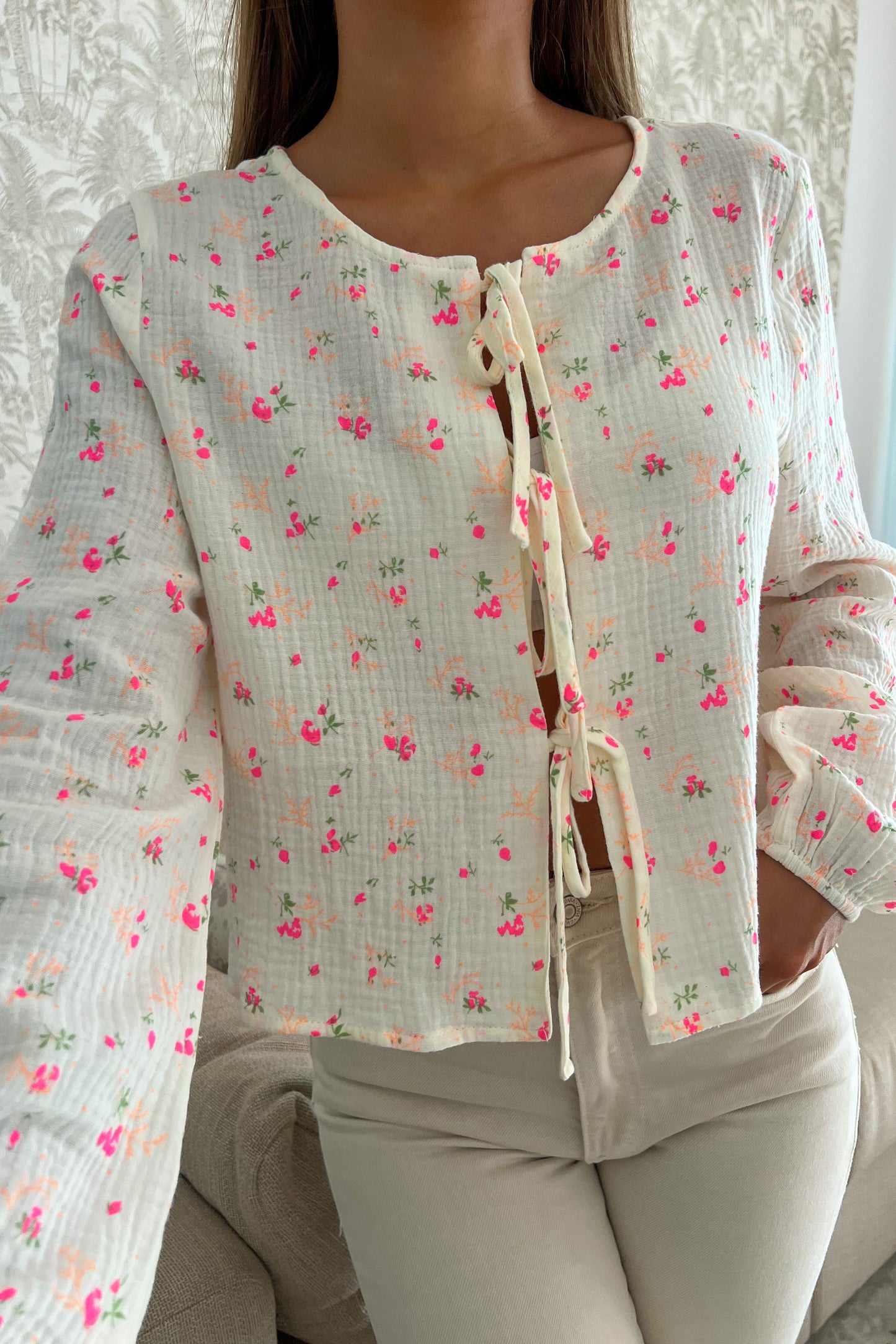 Blouse en coton beige