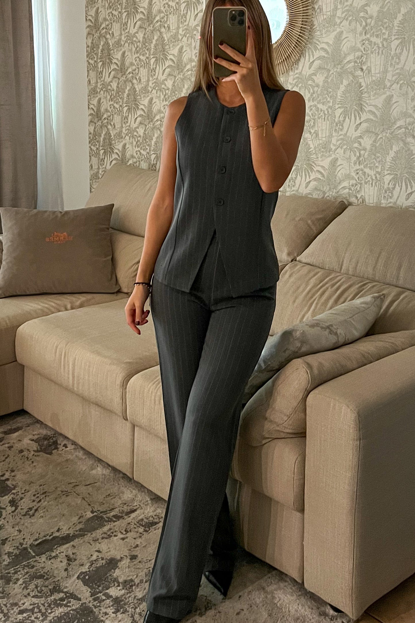 Pantalon gris ligné AURORE