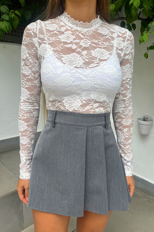 Jupe short écolière asymétrique GRISE