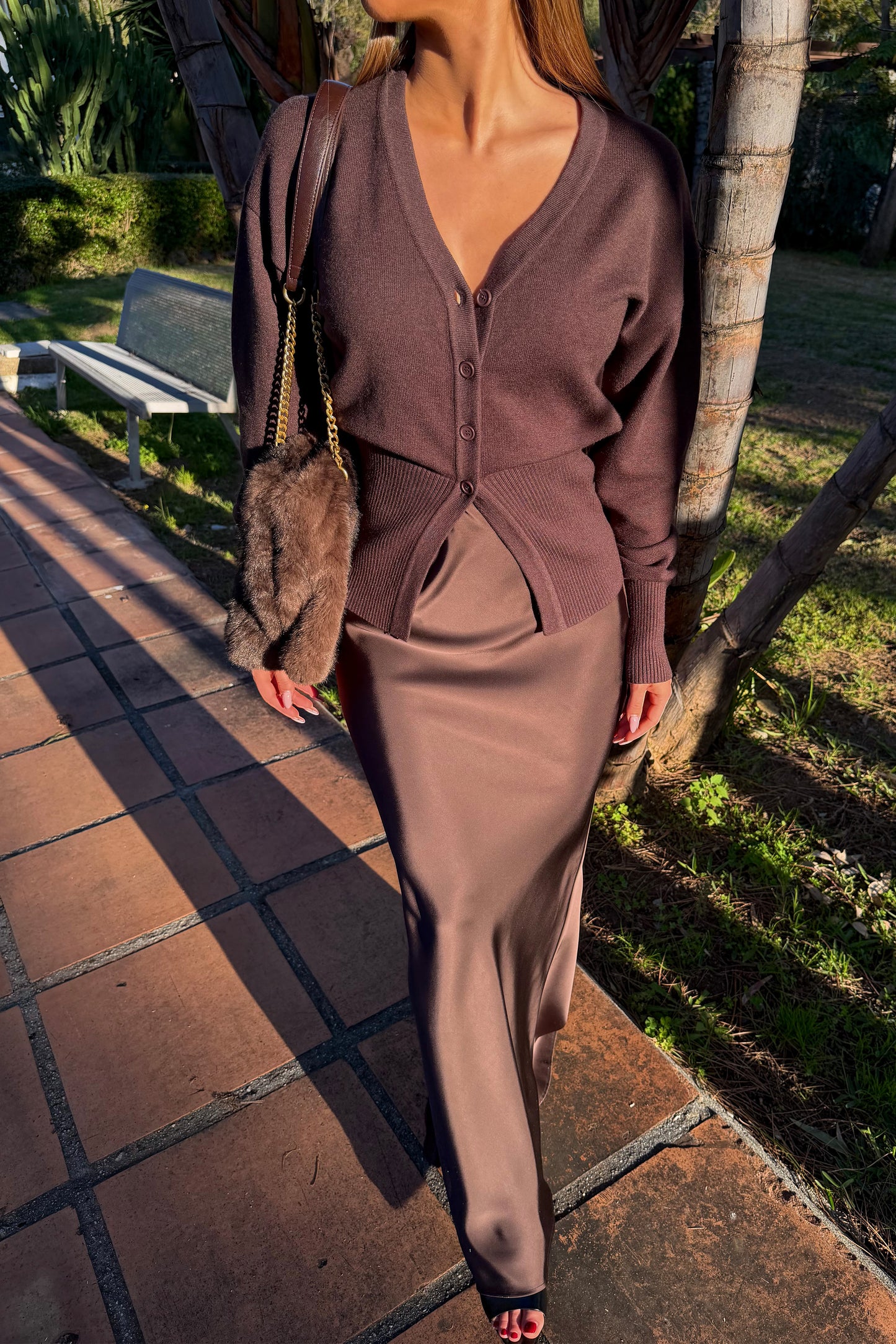 Jupe satinée brune ZOA