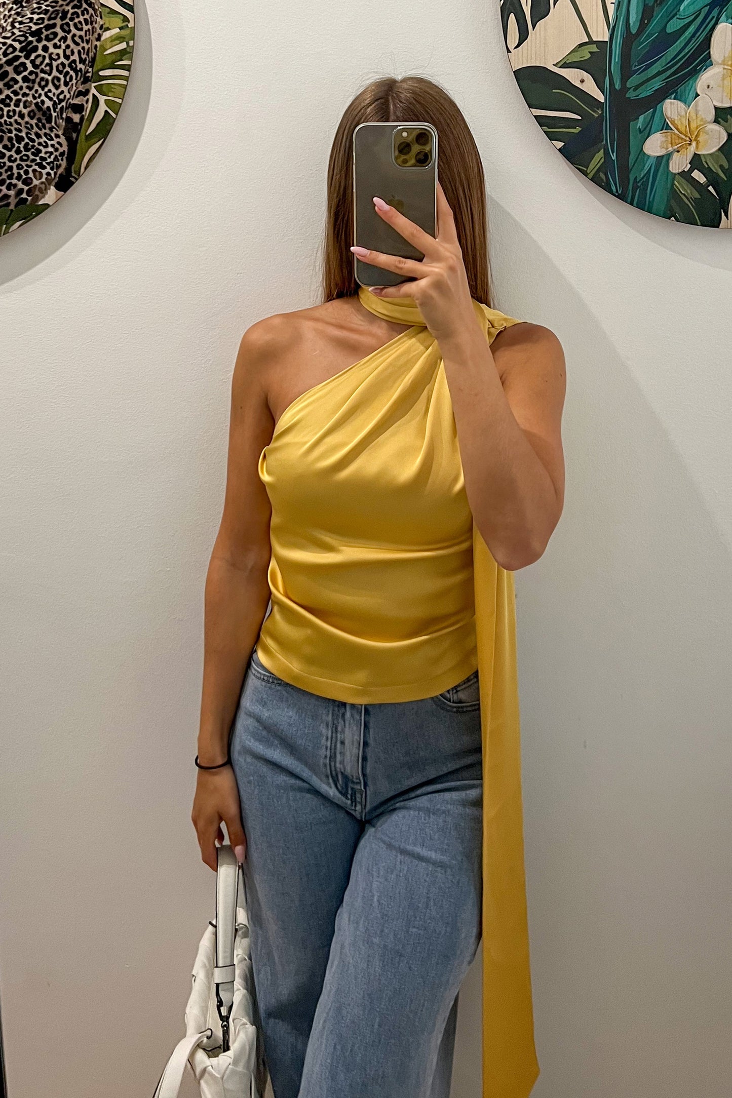 Blouse satinée asymétrique jaune