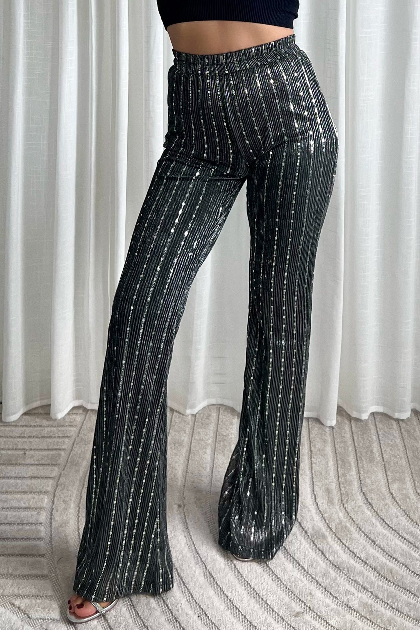 Pantalon évasé à strass