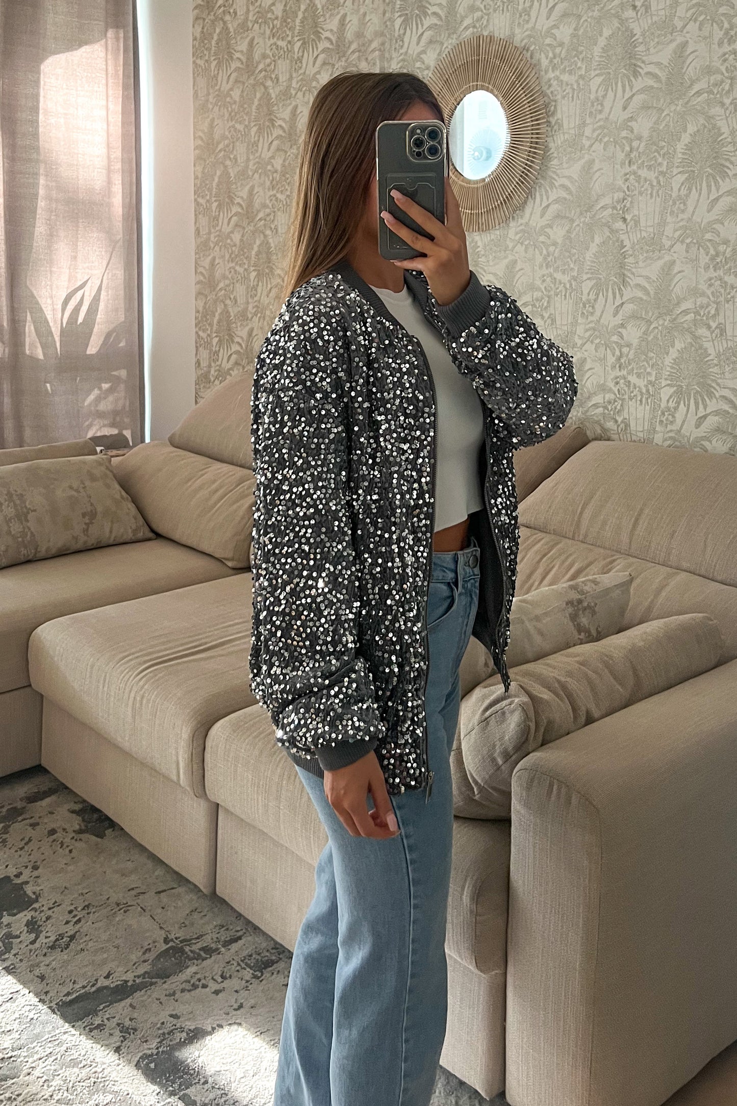 Bombers velour GLITTER gris