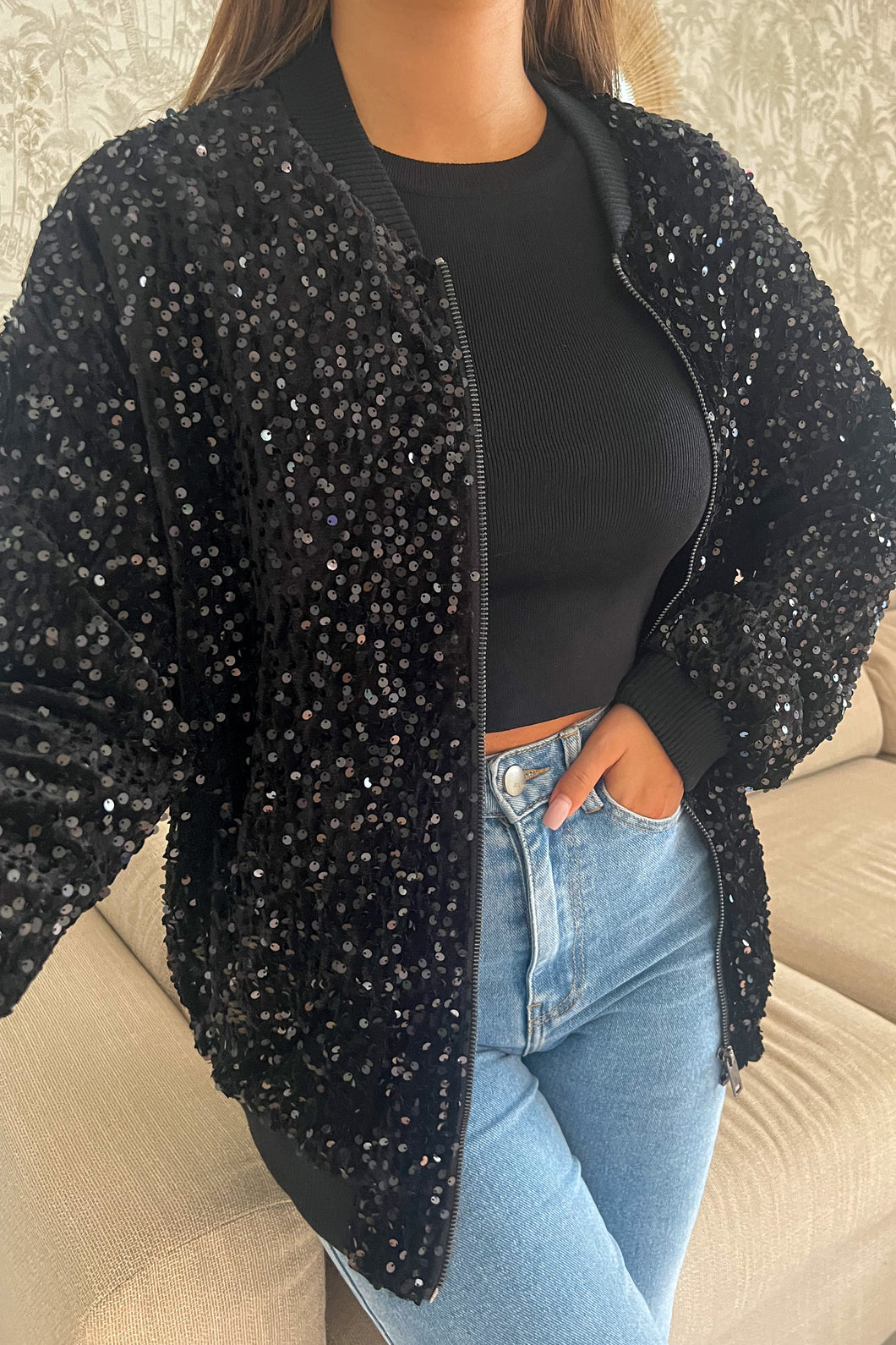 Bombers velour GLITTER noir