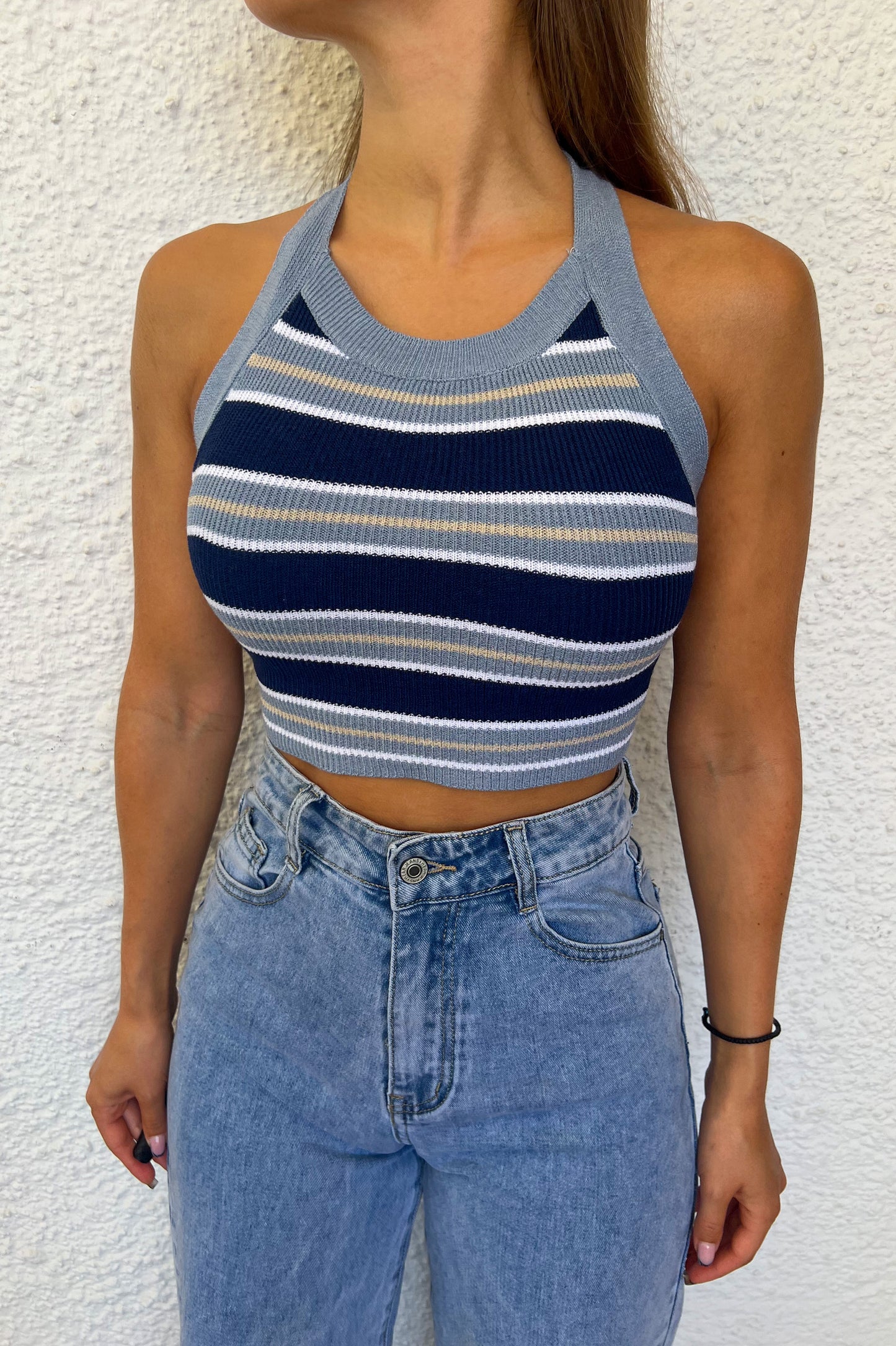 Dos nu en maille BLEU