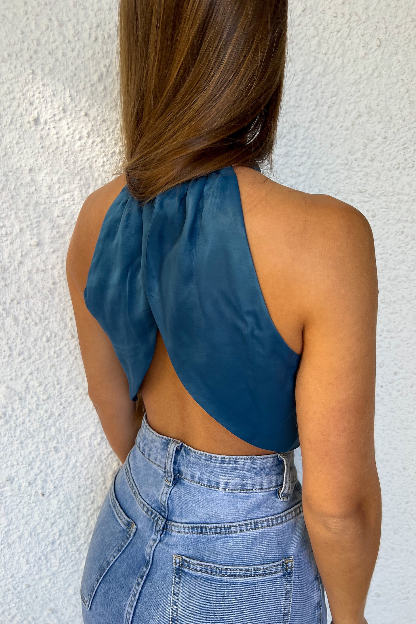 Dos nu satiné BLEU