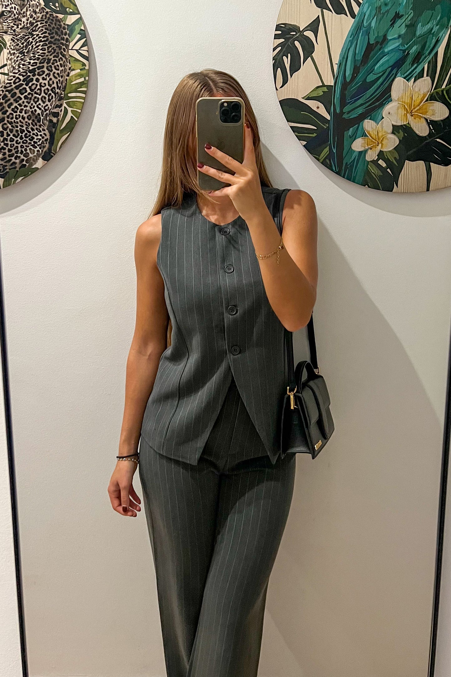 Pantalon gris ligné AURORE