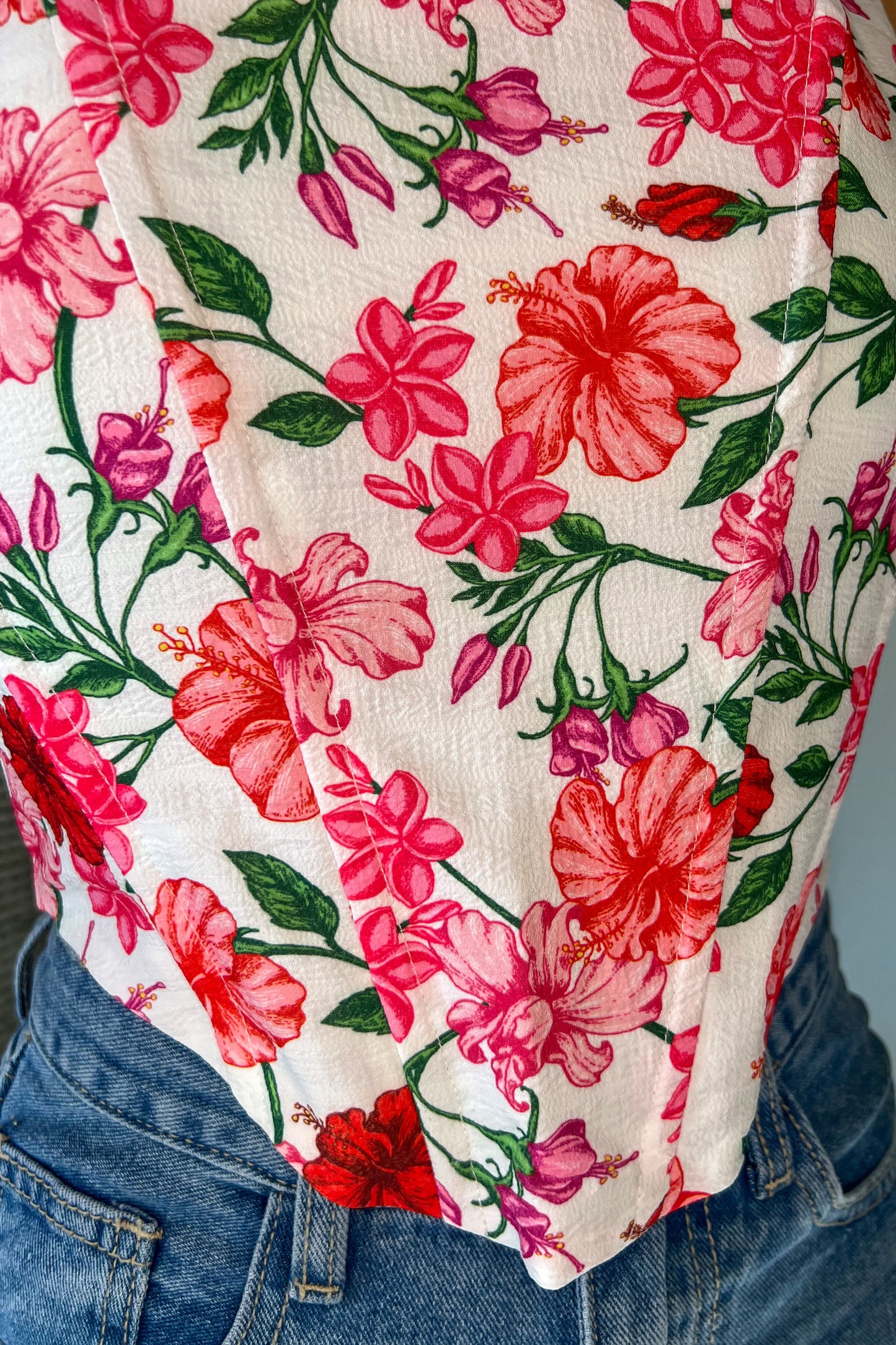 Top SUZANNE fleurs rouges