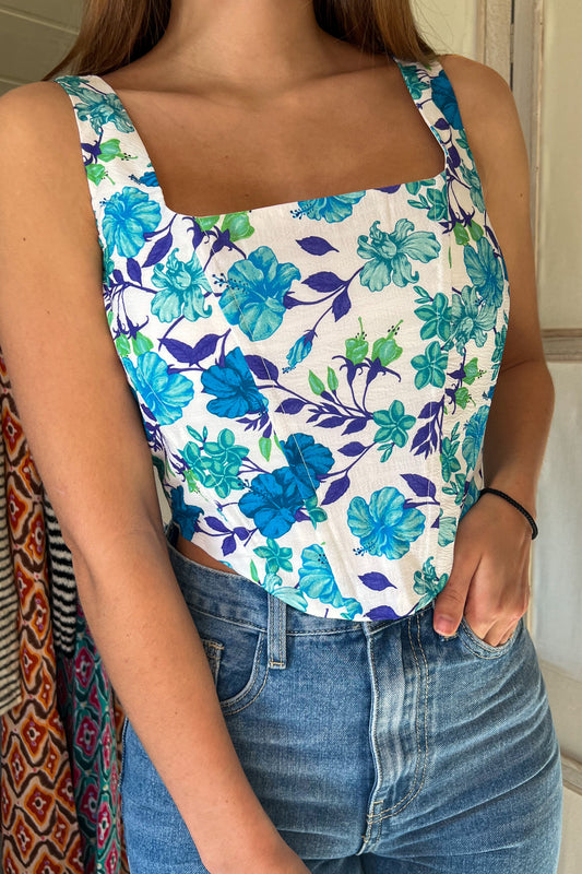 Top SUZANNE fleurs bleues